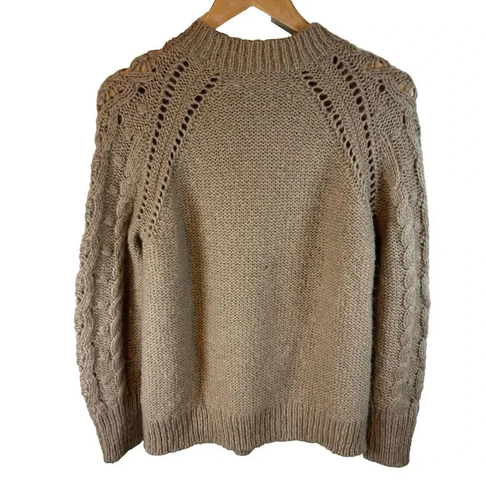 J Crew Womens Sweater Camel Long Sleeve Alpaca  wool blend Cable Knit Size Small - Picture 7 of 9